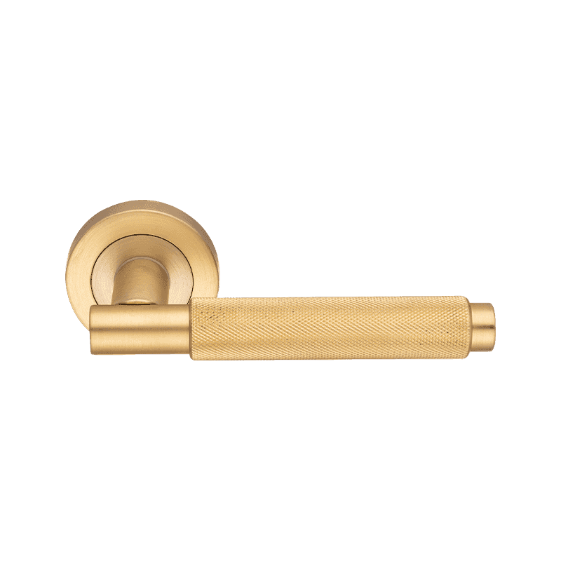 Aluminium Tacile Knurled Teksturhåndtag på Rose Door Handle Satin Brass